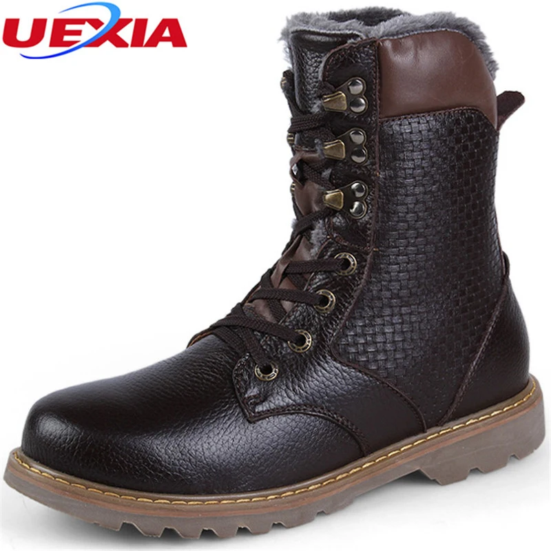 

Natural Wool Snow Men Boots Big Size 38~48 Cow Leather Russian style Winter Warm Plush Fur Ankle Boots Men Shoes Cow Motorcycle