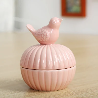 5 цветов керамическая животная шкатулка для драгоценностей серьги-гвоздики ожерелье аксессуары коробка для хранения Керамическая сахарница канистра - Цвет: pink Birdie