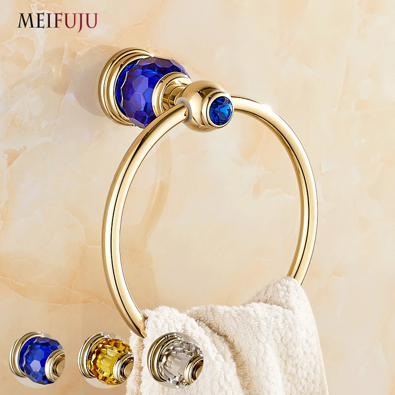 Luxury crystal brass towel ring gold towel holder Bathroom Accessories bath hardware Brass Towel Bar Wall Mount Free Shipping luxury brass gold towel ring towel holder towel bar bathroom accessories free shipping