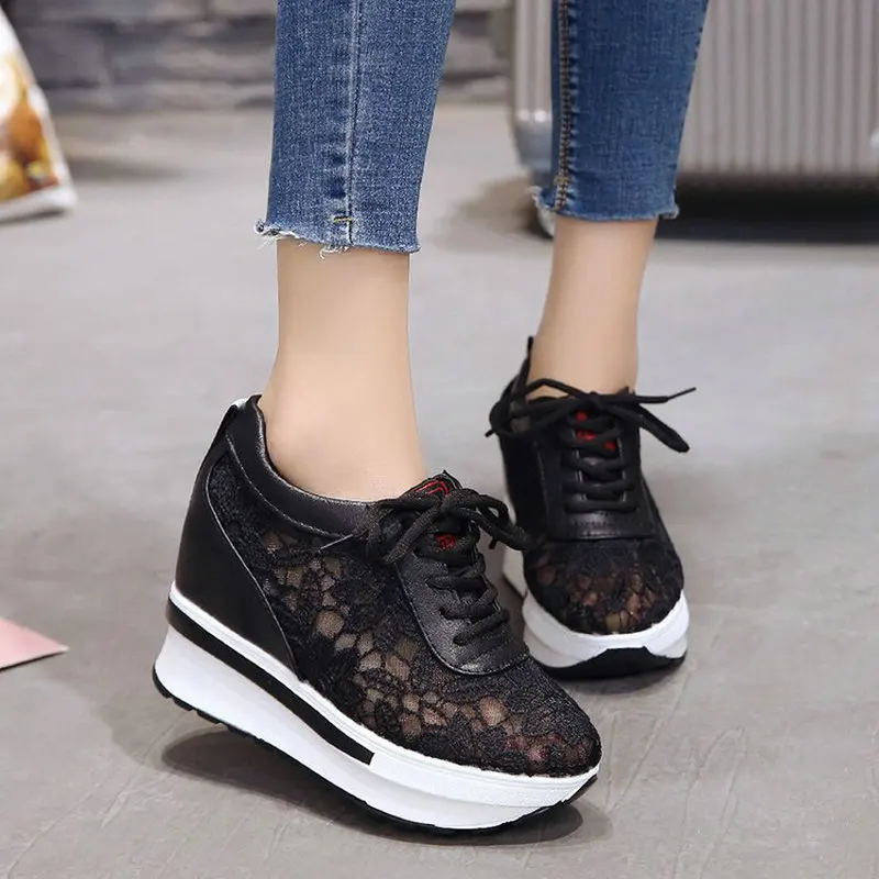 

Tleni 2019 Hidden Heel Lace Mesh Spring Summer Autumn Wedge Shoes For Women Creepers Female Platform Slip on Sneakers ZK-132