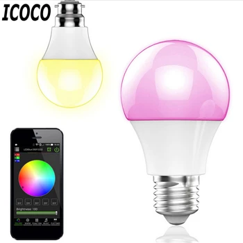 

Smart Bluetooth LED Lamp Light E27 Multicolor Dimmer Bulb Lamps For iOS Android System Remote Control Anti-interference