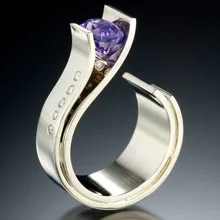 Очаровательное маленькое пурпурное каменное кольцо для мужчин и женщин, роскошные серебряные свадебные кольца, обручальные кольца для мужчин и женщин
