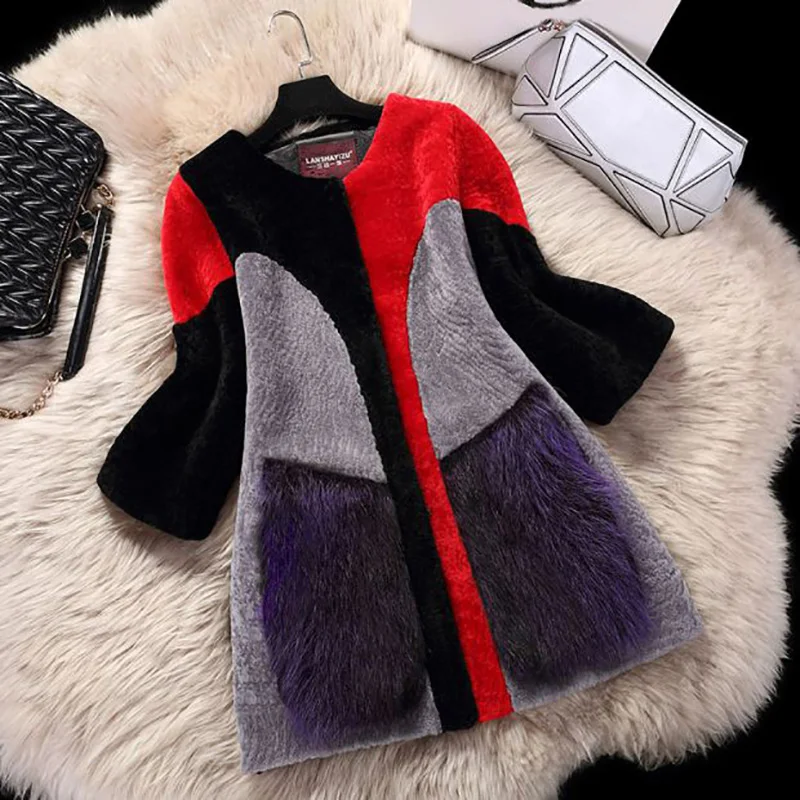 

2018 new women's sheep sheared coat, fashion wool, braided hair in a long coat