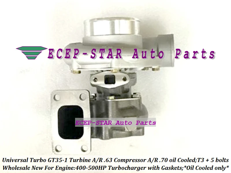 Universal Turbo Oil cooled only Turbocharger GT35-1 Turbine AR .63 Comp. AR 