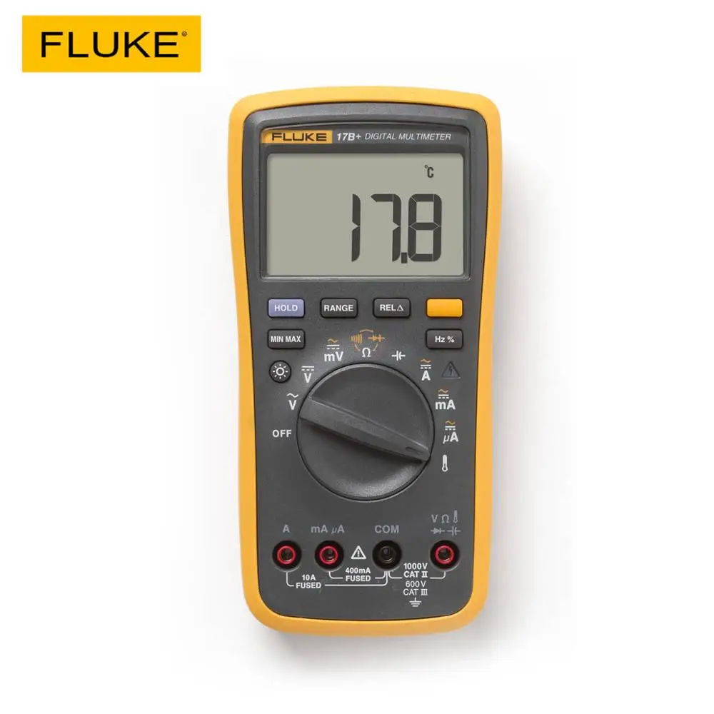 FLUKE 17B+ цифровой мультиметр AC/DC напряжение, ток, емкость, Ом тестер температуры Авто/ручное измерение диапазона