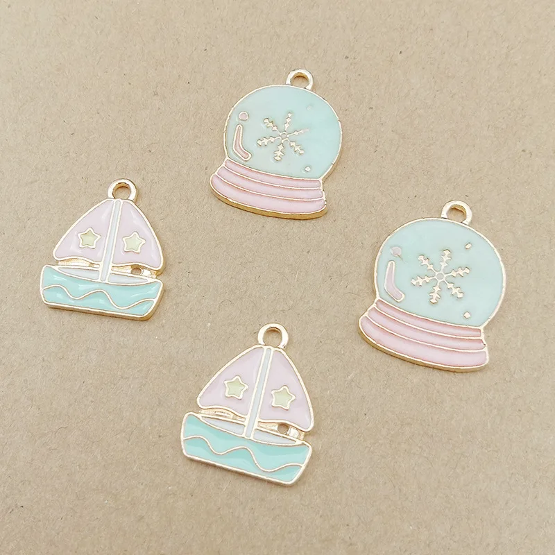 

10pcs enamel snow globe charm ship charm for jewelry making and crafting fashion earring charms zinc alloy