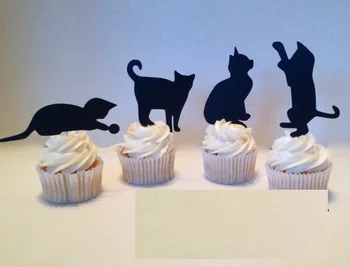 

Adorable Kitty Silhouette Cupcake Toppers pet birthday Party Picks baby shower wedding toothpicks decor