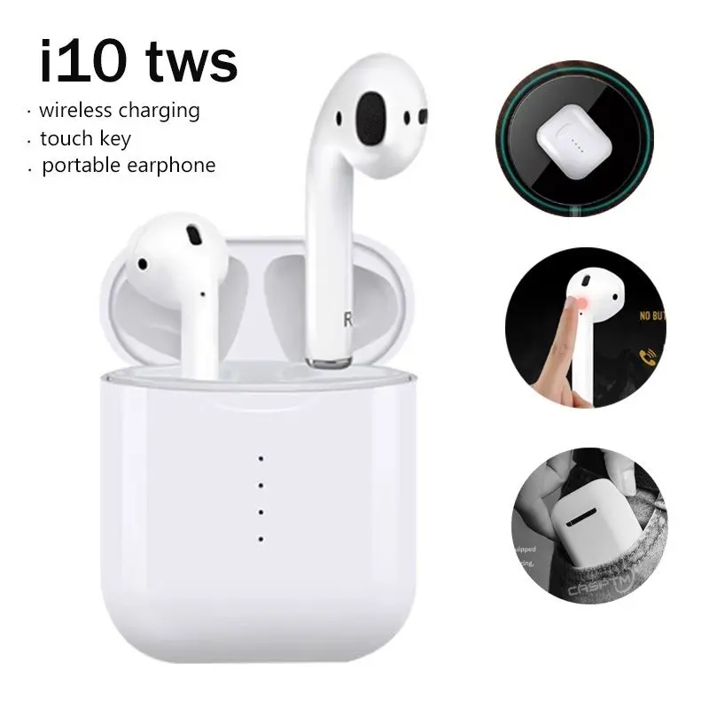 

Hot tws i10 i10tws Bluetooth Earphone In-ear Earbuds Wireless Touch control for iphone android X XS Max With Charger Box