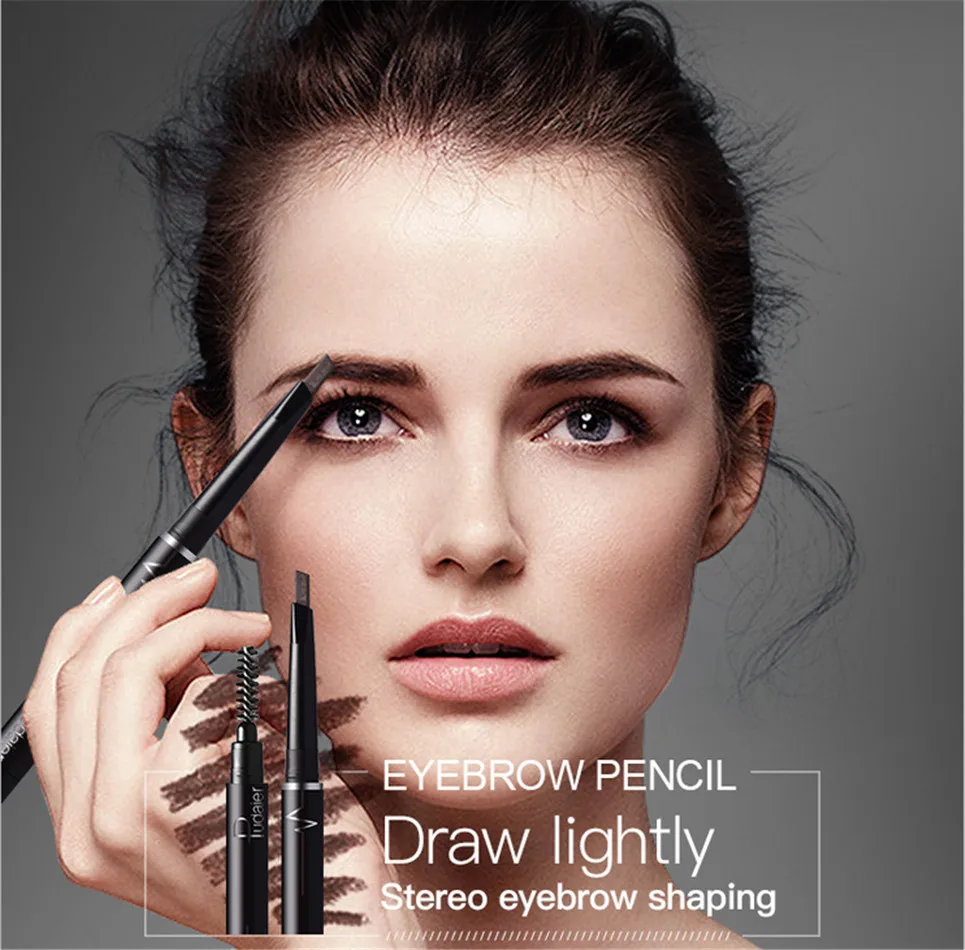 Pudaier Топ доставленных двуглавый кисть для бровей eyebrow pencil waterproof треугольник