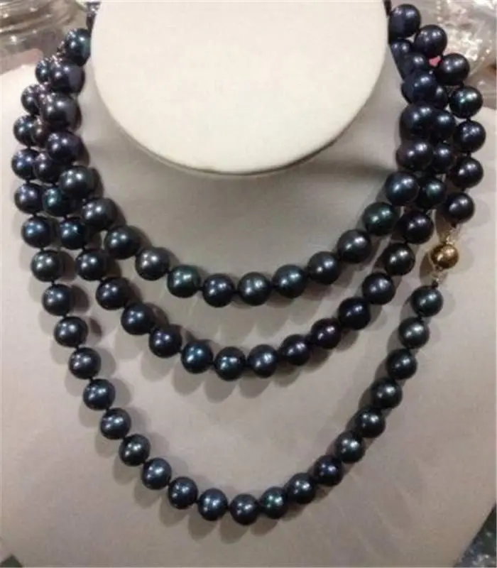 

FREE shipping>>>>>Natural 9-10mm AAA Black Tahitian Pearl Necklace 50" 14K Gold Clasp 6.07 6.8