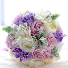 Новые фиолетовые Искусственные цветы розы Кристальные свадебные букеты невесты ручной свадебные аксессуары, букеты