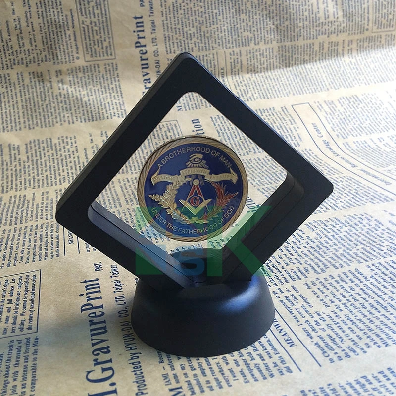 

Home decor crafts gift multi size acrylic floating suspended masonic gold coin accessories base display stands holder box case