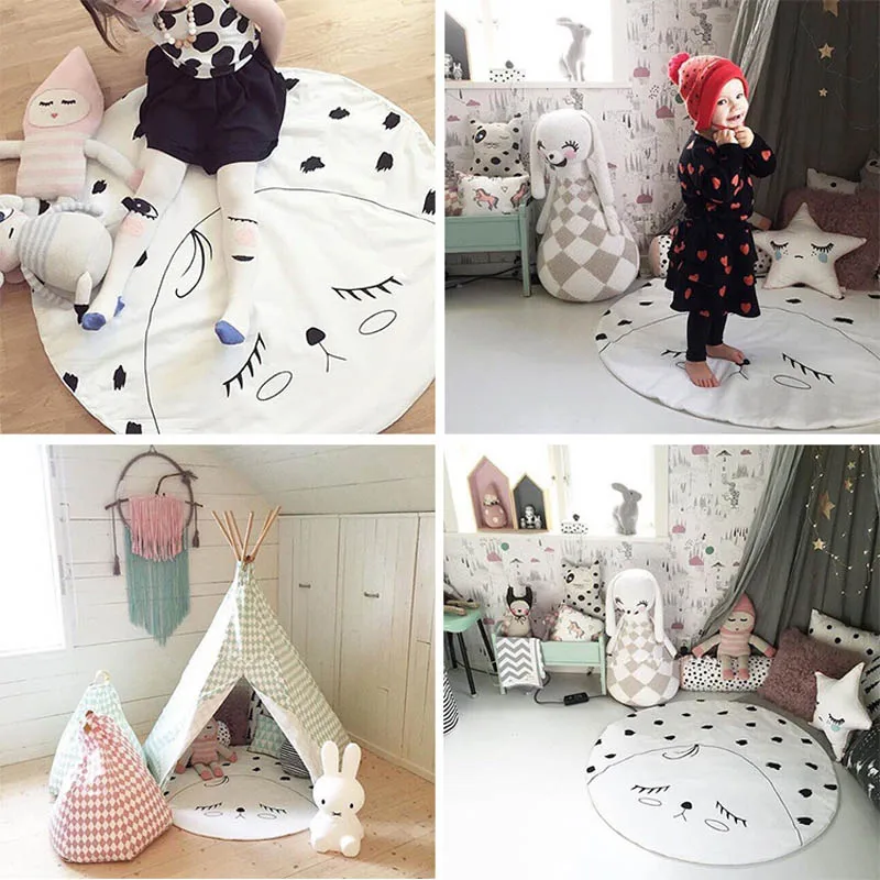 

Baby Crawling Blanket Cotton Infant Play Mats Kids Room Games Carpet Newborn Wrap Pad Funny Bedding Round Blanket Kids Gift 95cm