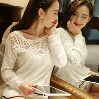 ZANZEA Осень 2018 г. Blusas Femininas Плюс размеры 6XL белая кружевная блузка для женщин с длинным рукавом блузки с цветами выдалбливают повседневное футболка