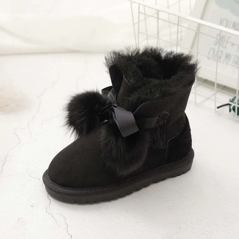 MIYAGINA/Новинка года; детские ботинки для девочек; детские зимние ботинки; Натуральная овечья кожа; натуральный мех; теплая зимняя обувь; EU25-33 - Цвет: Black