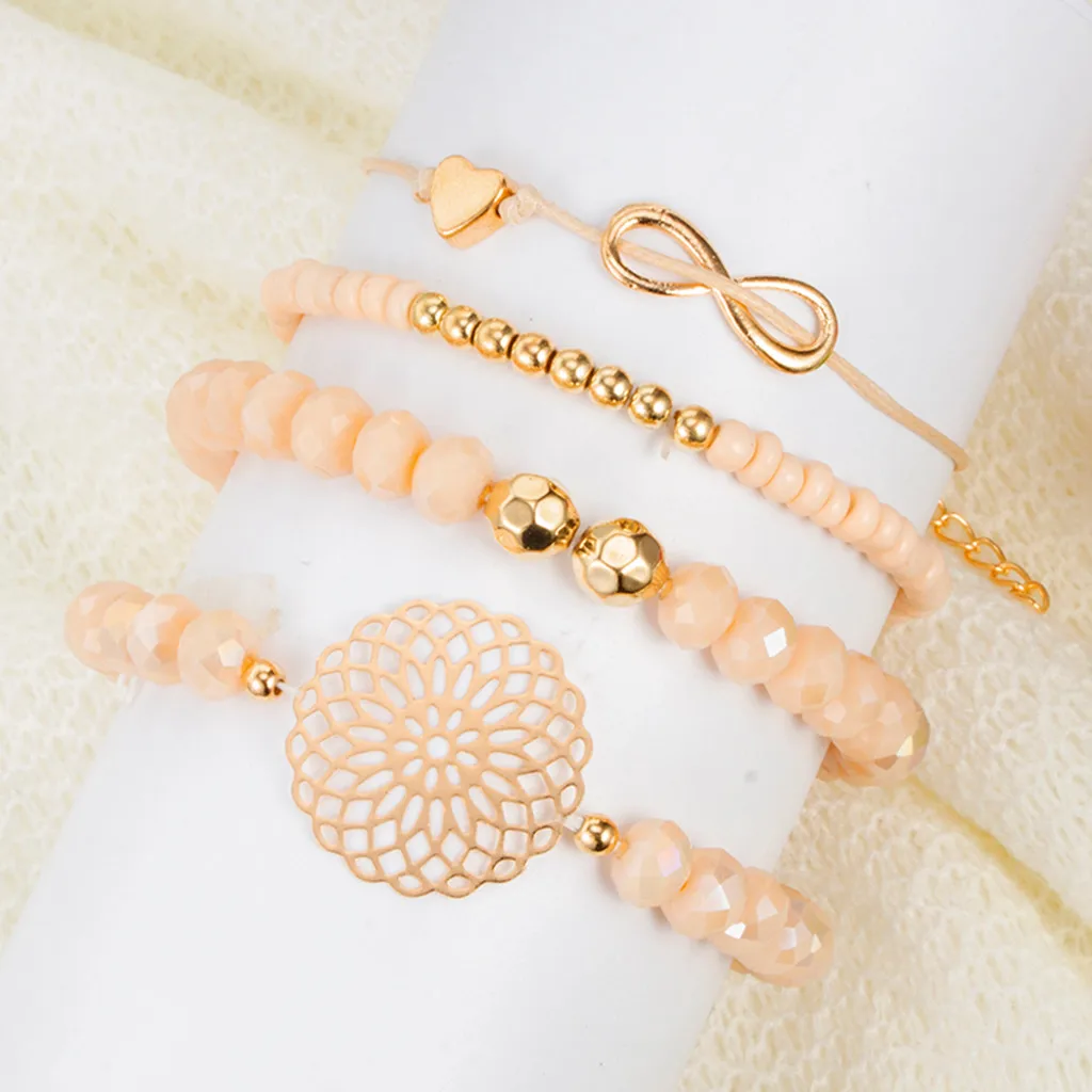 OTOKY браслет творческий 8 слово лук любовь полые Круглый бисером браслет из четырех частей дамы ювелирные изделия браслет для женщин браслеты 19May09