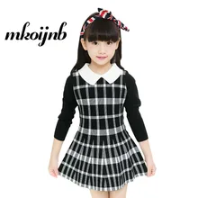 Детское платье в клетку, вязаное платье-свитер с длинными рукавами для девочек, зимнее платье принцессы для девочек-подростков 4, 6, 8, 10, 12 лет, детская одежда