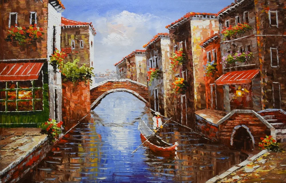 

Hand Painted European Style Oil Painting on Canvas Abstract Water City Venice Oil Painting Wall Painting Picture for Living Room