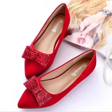 Новые свадебные туфли, модные туфли на плоской подошве, малый Красные туфли, галстук-бабочка обувь, большие размеры, 33-43