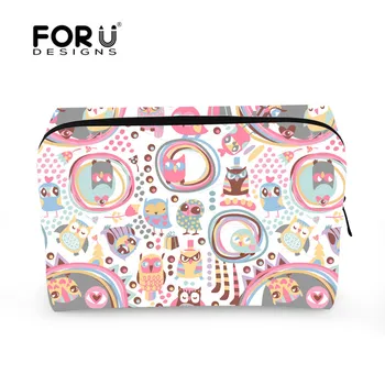 

FORUDESIGNS Owl Printing Kawaii Cosmetic Bag Toiletry Animal Cartoon Storage Bag Women Travel Zipper Little Makeup Bag Organizer