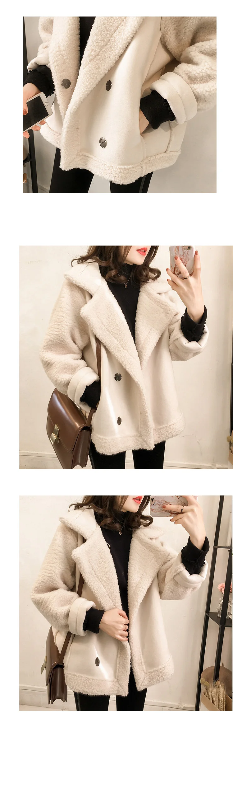 Замшевое пальто из овечьей шерсти, женская модная байкерская куртка из искусственного меха, Женская свободная Толстая зимняя куртка, Женское пальто
