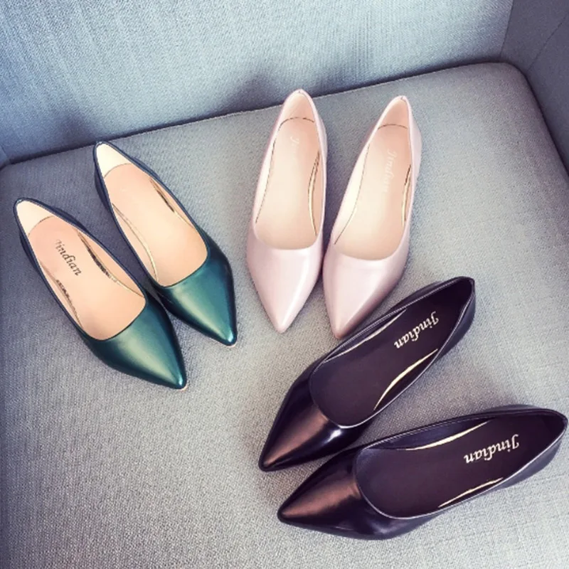 

2017 Summer New Arrival Work OL Women Fashion Leather Shoes Shallow Mouth Pointed Toe Slip-on Flats Single Shoes Big Size 35-40