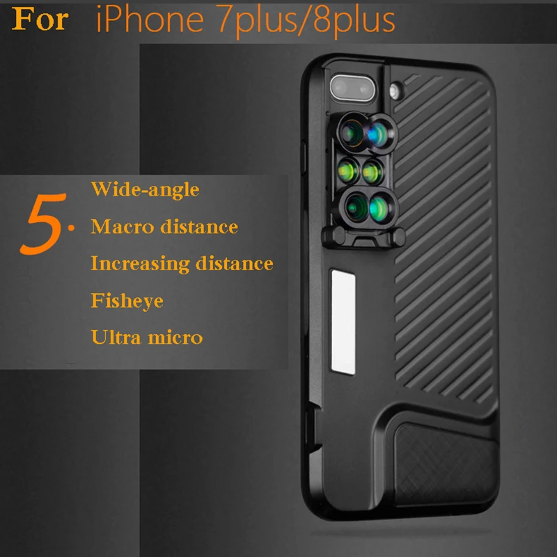 

Dual Camera Lens For iPhone 7 8 plus Telescope Lens Fisheye Wide Angle Macro 6 in 1 Outdoor travel Telescope Zoom Lens + Case