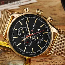 Curren De Luxe de Marque Hommes Montres Or Montre Hommes Quartz Horloge En Acier Plein Bracelet En Maille Date Militaire Montre-Bracelet Relogio Masculino