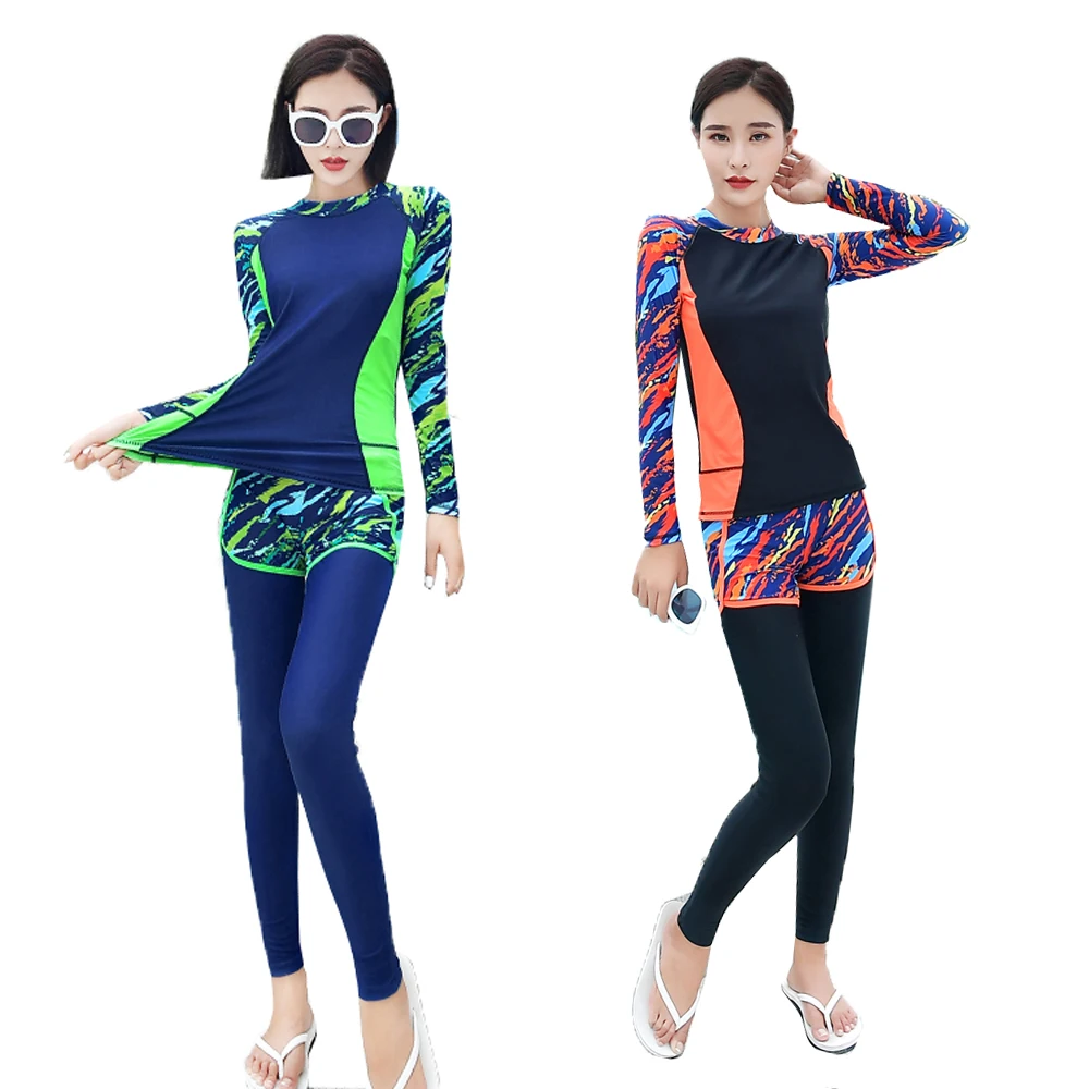 

New 2018 Two Pieces Swimming Suit Long Sleeves Wetsuit Slim Diving Female Sports suntan bathing suit beach suit Swimwear bikini