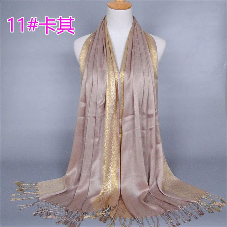 NEW women gold cotton solid color muslim head scarf shawls and wraps pashmina bandana female foulard ladies hijab stores - Цвет: 4