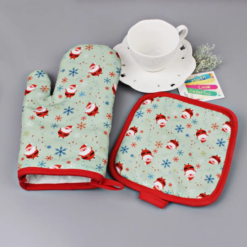 Перчатки для микроволновой печи с Санта-Клаусом, прихватки для духовки, перчатки для выпечки дома, сада, кухни, столовой, посуда для выпечки
