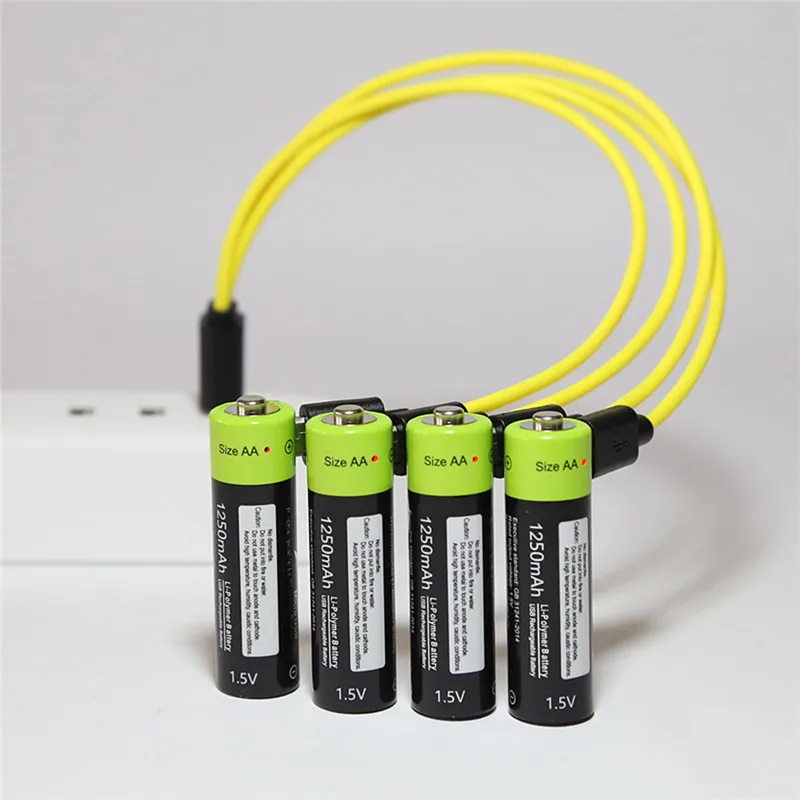 

ZNTER 4PCS/set AA Rechargeable Battery 1.5V 2A 1250mAh USB Charging Lithium Battery Bateria with Micro USB Cable