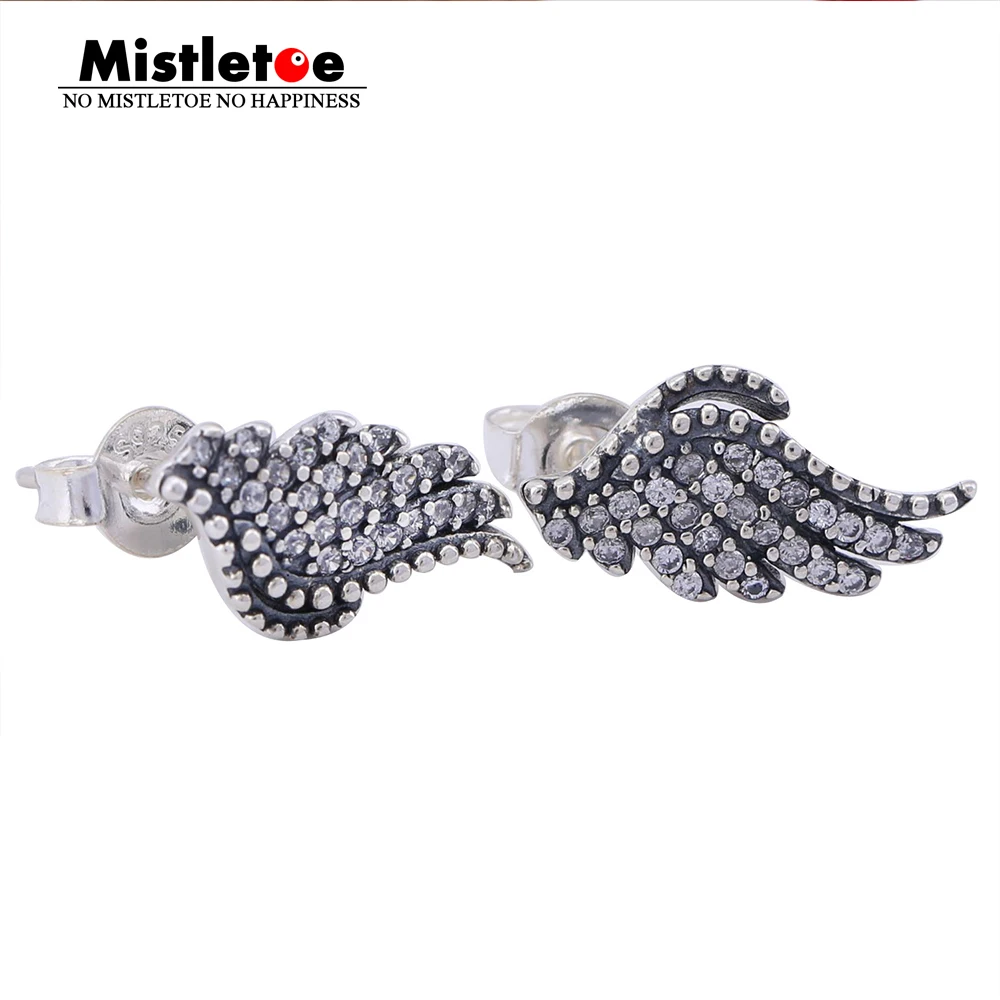 

Authentic 925 Sterling Silver Angel Wing Phoenix Feather stud earrings Clear CZ Compatible with European Jewelry