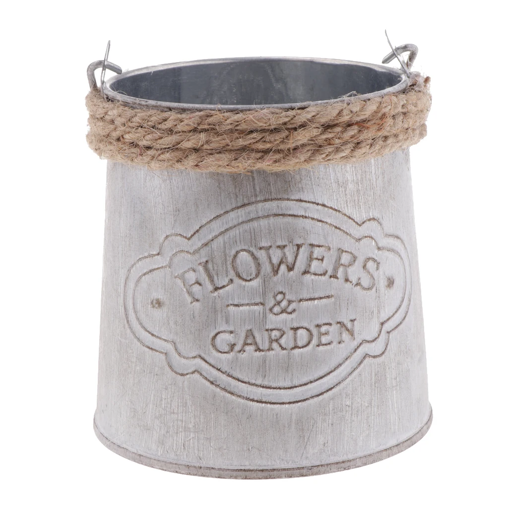 Vintage Metal Plant Bucket Tabletop Flower Pots for Garden Floral Arrangements Home Desk Ornament Succulent Planter Storage Box