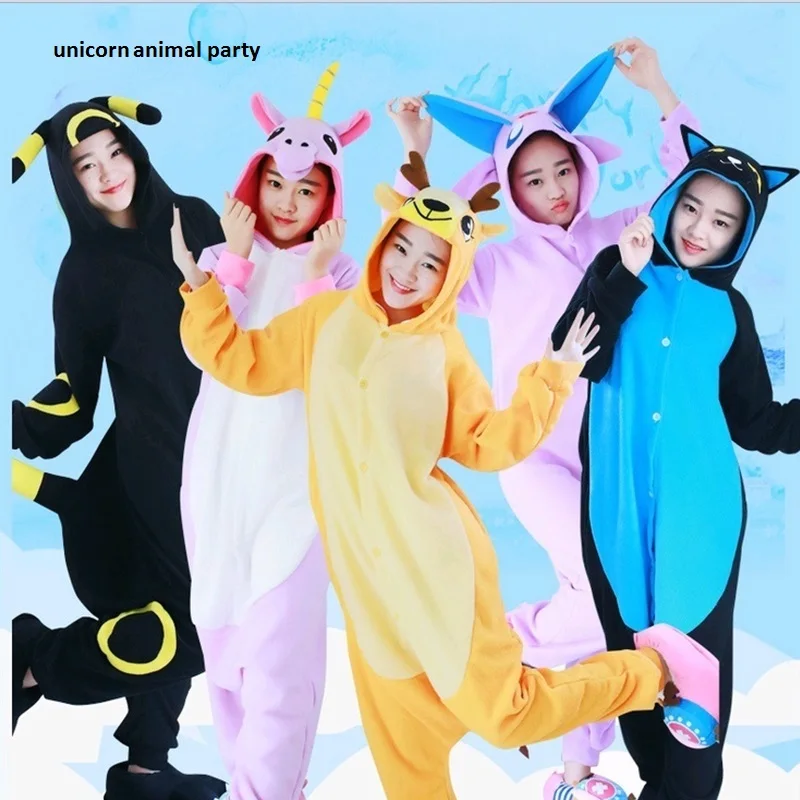

Cosplay Animal Onesies Sleepwear For Men Women Adult Unicorn Stitch Umbreon Lemur Tiger Fox Unisex Fleece Hoodie Pajamas Costume