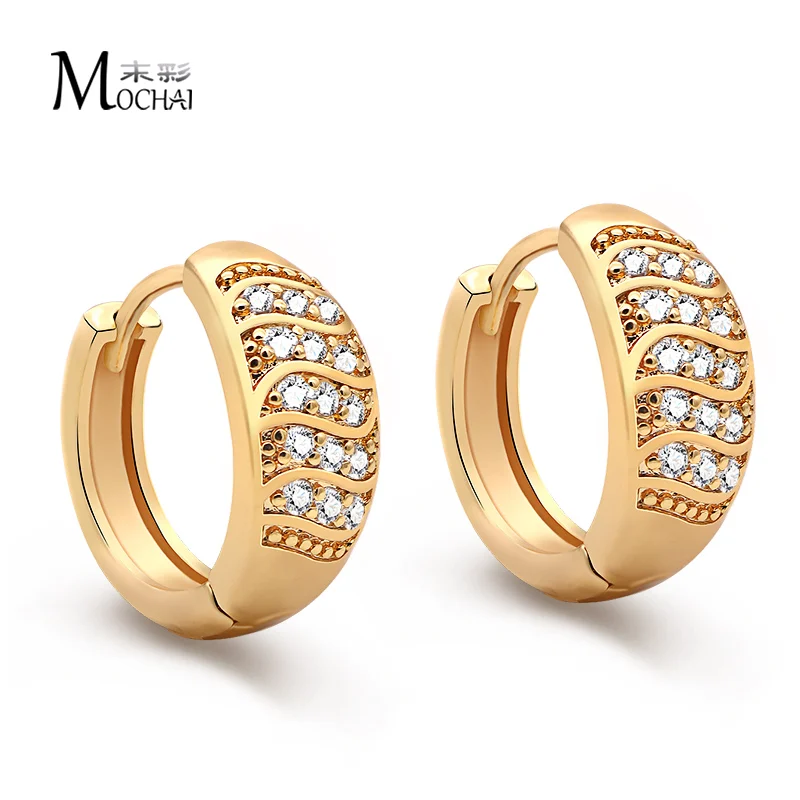 Fashion Simple Small Zircon Hoop Earrings Gold Color Jewelry For Office