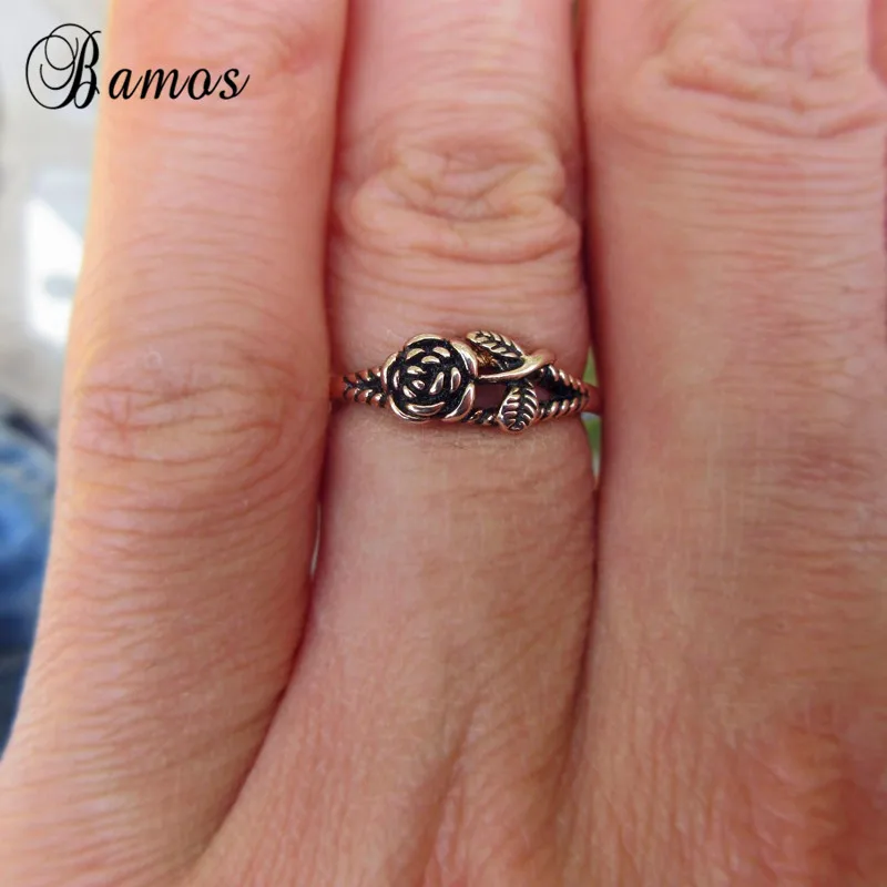 Кольцо Bamos с цветком розы, 925 пробы, заполненное серебром, обручальное кольцо, элегантное металлическое кольцо с листьями для женщин и девушек, хорошее ювелирное изделие