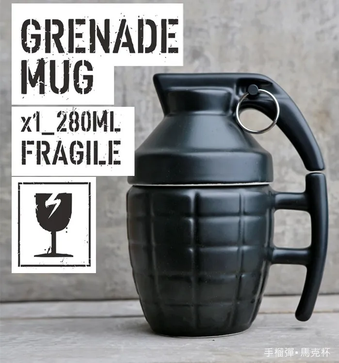 Creative Grenade Coffee Mugs Practical Water cup with Lid Funny Gifts Granada creativa taza de cafe - Цвет: Черный