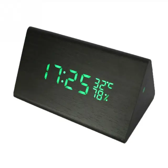Vintage Led Wood Alarm Clock Dual Led Display Bamboo Wooden Clock Show Temp Time Control Watch