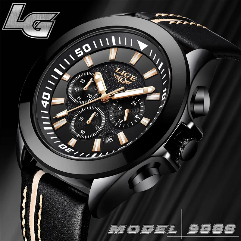 

LIGE Mens Watches Top Brand Luxury Waterproof Quartz Wrist Watch Men Military Sport Leather Watch Male Clock Relogio Masculino