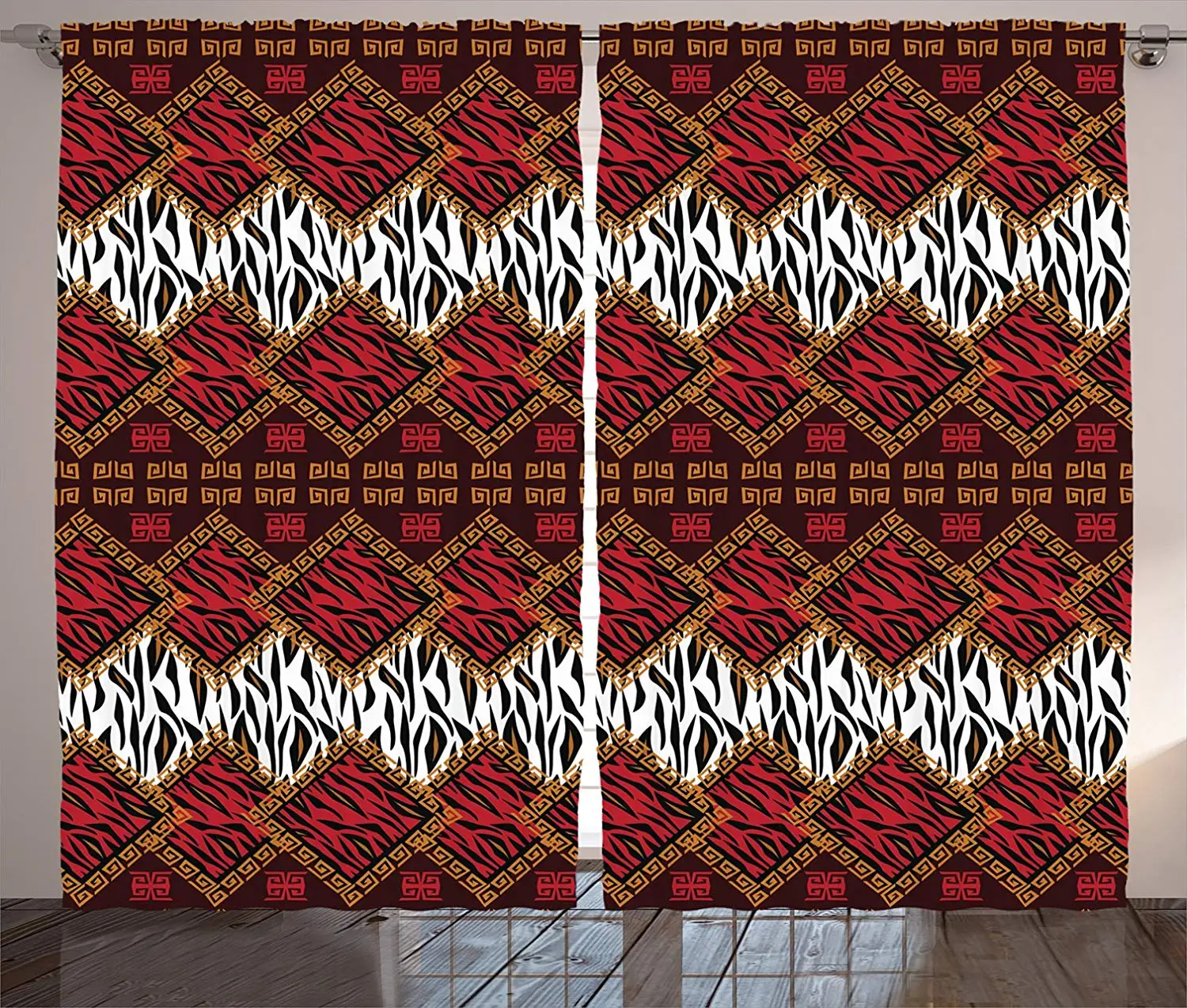 

Safari Decor Curtains African Style Wild Animal Skin Stylized Stripes in Diamond Pattern Native Tribal Artwork Living Room Decor