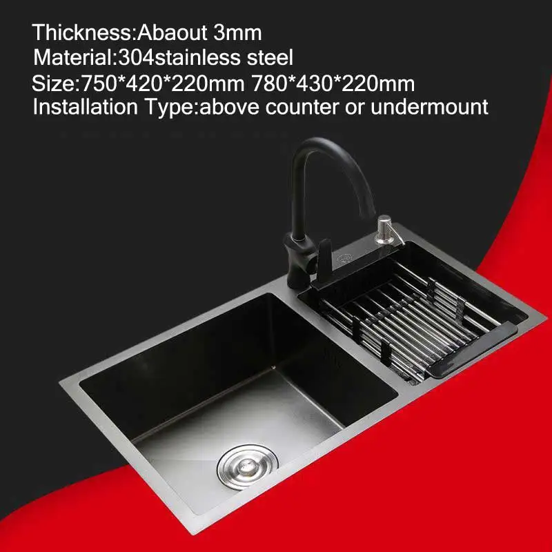 

Nanometer antibacterial black hand double groove more 304 stainless steel kitchen sink basins sink packages BOWL