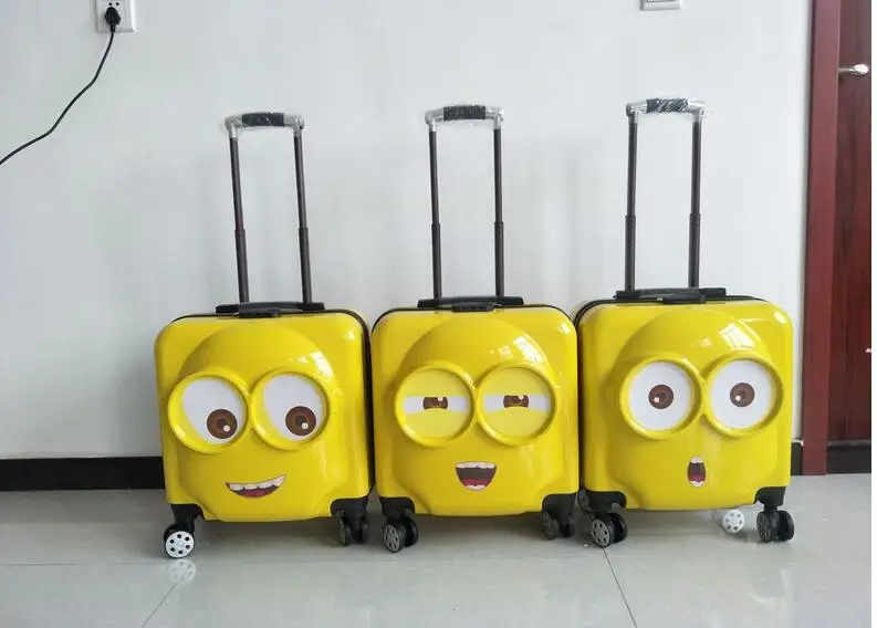 

New cartoon fashion Minions luggage cute big eyes children's Rolling Luggage Spinner brand Travel Suitcase mala de viagem
