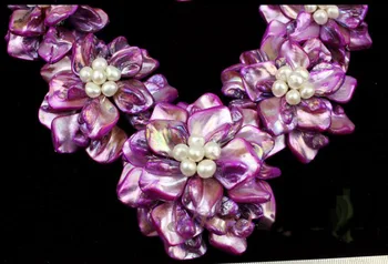 

NEW HOT Charming! purple shell white FW pearl flower necklace 18" earring