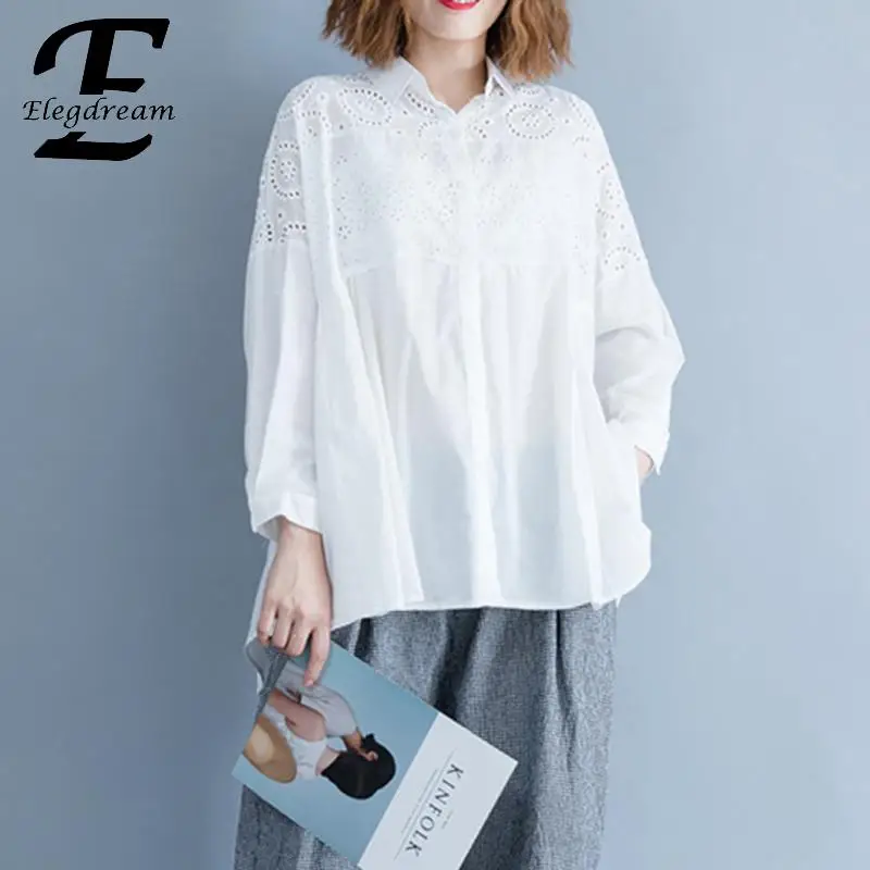Elegdream Oversized Plus Size Women Fashion Embroidered Shirts OL Official Blouses Ladies Work Wear Tops Female Tunic Blusas 7XL |