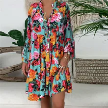 JAYCOSIN женское весеннее летнее платье, женское свободное платье с принтом и рукавом три четверти, Повседневное платье длиной до колена, сарафан jun4