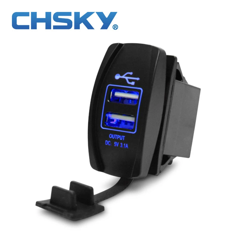 CHSKY новое поступление мотоциклетный автомобиль лодка двойной USB мощность водонепроницаемый зарядное устройство Carling Arb кулисный переключатель синий светодиод