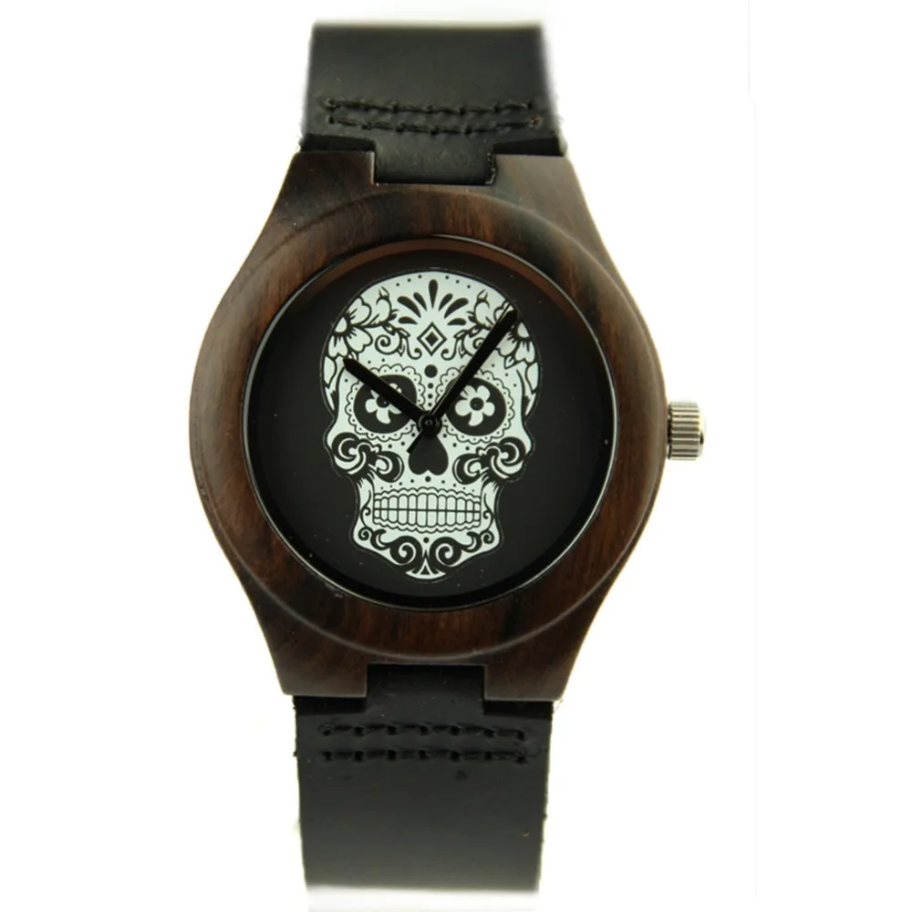 

Quartz Watch Ghost Head Shape Women's Watches New Style Neutral Simple Casual Ebony Material Black and Brown Strap Wristwatches