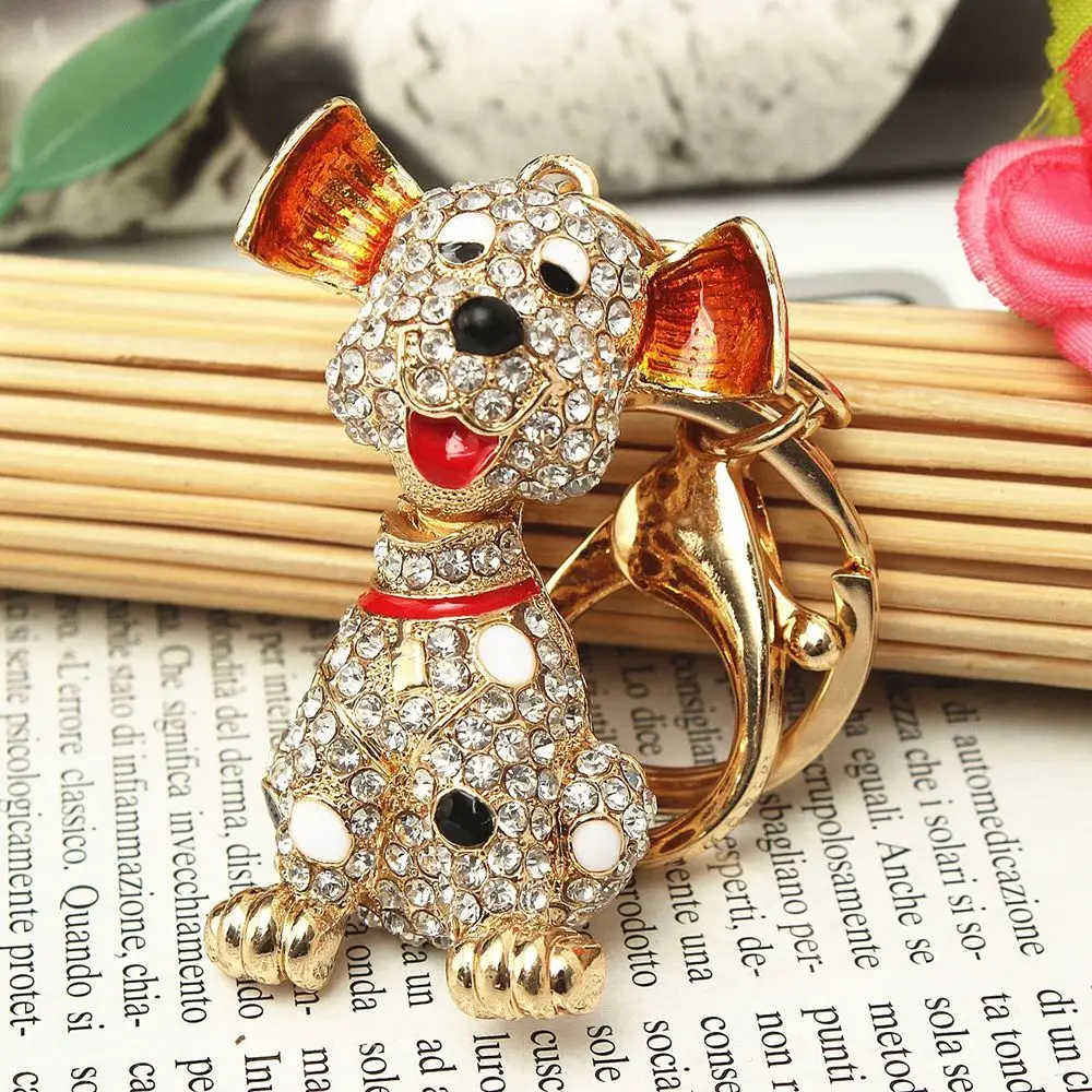 Lovely Pet Dog Cute Doggie Charming Bling Pendent Rhinestone Crystal Keychain Keyring For Car