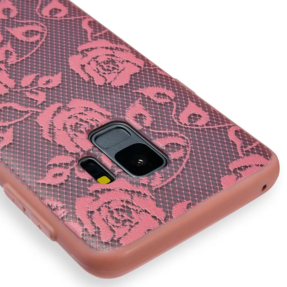 (3)_JONSNOW Floral Case for Samsung Galaxy S6 S7 Edge S8 Plus S9 Plus Emboss Lace Hard PC+ Soft TPU Phone Back Protective Cover